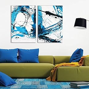 2 Panel Canvas Wall Art - Abstract Blue Color Splash - Giclee Print Gallery Wrap Modern Home Art Ready to Hang - 16"x24" x 2 Panels