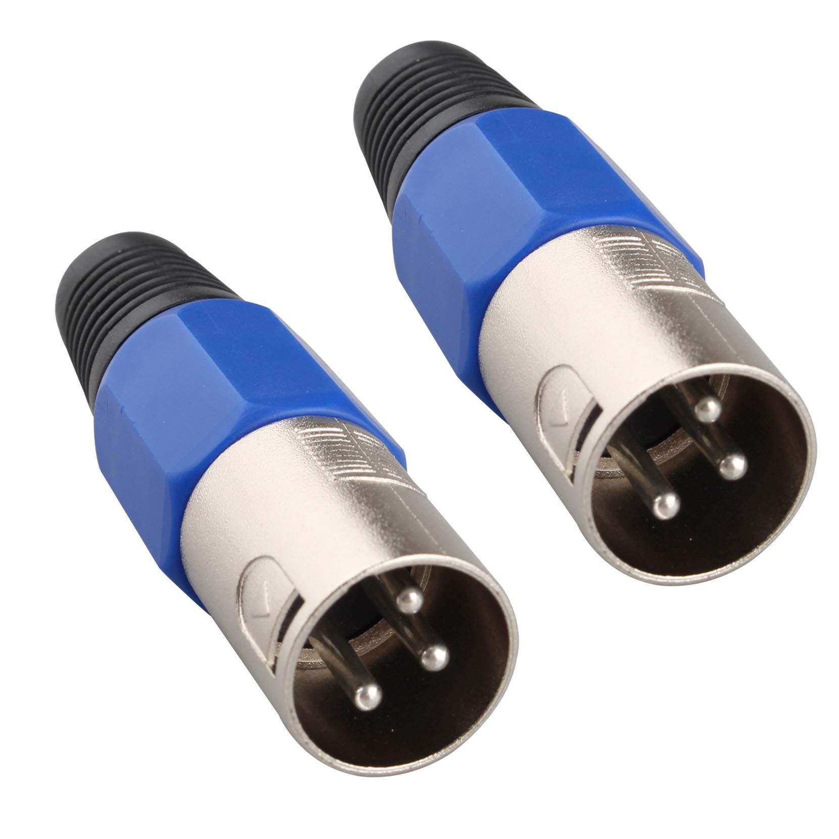 Jopto 2PCS XLR 3 Pin Plug Connector XLR 3 Terminals Male Plug Professional Microphone Audio Cable Connector Blue/Black/Silver Tone with Blue Strain Relief for Stereo Microphone Cable Monitor Speaker