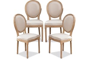 SoarFlash French Dining Chairs Set of 4, Vantage Dining Chair with Round Back, Farmhouse Country Dining Chair for Kitchen,Bedroom,Beige