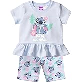 Disney Princess, Minnie Mouse, Lilo & Stitch, Aristocats Girls 2-Piece Ruffle Hem T-Shirt and Biker Shorts Set for Kids
