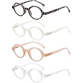 JM Set of 4 Retro Round Reading Glasses Spring Hinge Readers Men Women Glasses for Reading 4 Pack Mix