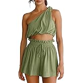 Imily Bela Womens 2 Piece Outfits Linen Matching Sets Two Piece Crop Tops and Paper Bag Waist Shorts Sets 2025 Summer Outfits