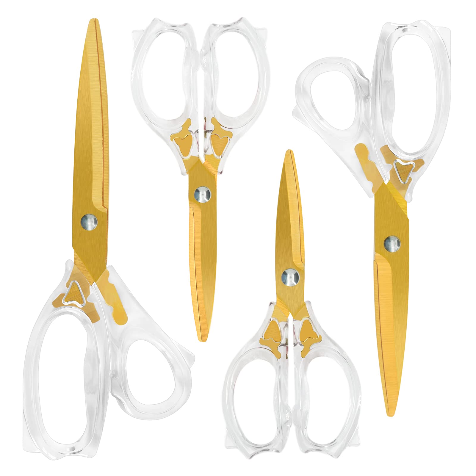 CCR Scissors Titanium Coated,Multi-Purpose Scissors with Clear ABS Handles and Sharp Blades, Suitable for Tailors,Home, Office,School,Set of 4