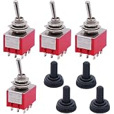 Twidec/4Pcs Mini Toggle Switch 3PDT 2 Position 9 Pins ON/ON Miniature Toggle Switch AC 5A/125V 2A/250V Car Boat Switches with Waterproof Cap MTS-302-MZ