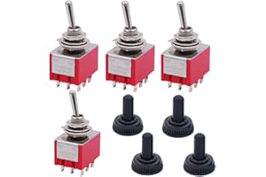 Twidec/4Pcs Mini Toggle Switch 3PDT 2 Position 9 Pins ON/ON Miniature Toggle Switch AC 5A/125V 2A/250V Car Boat Switches with Waterproof Cap MTS-302-MZ