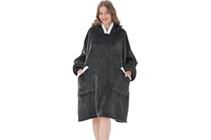 Qeils Oversized Wearable Blanket Hoodie | Hooded Blanket Sweatshirt with Deep Pockets, Cozy Warm Fleece Sherpa Blanket,Gifts for Adults Mom Wife Girlfriend Men (Black, Adult)