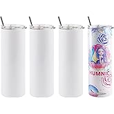 HUMNIC 4 pack Sublimation Blank 20oz Skinny Tumbler with Lid, Straw and brush, 20 oz Skinny Straight Sublimation Tumbler, 20 oz Double wall Insulated Stainless Steel Tumbler