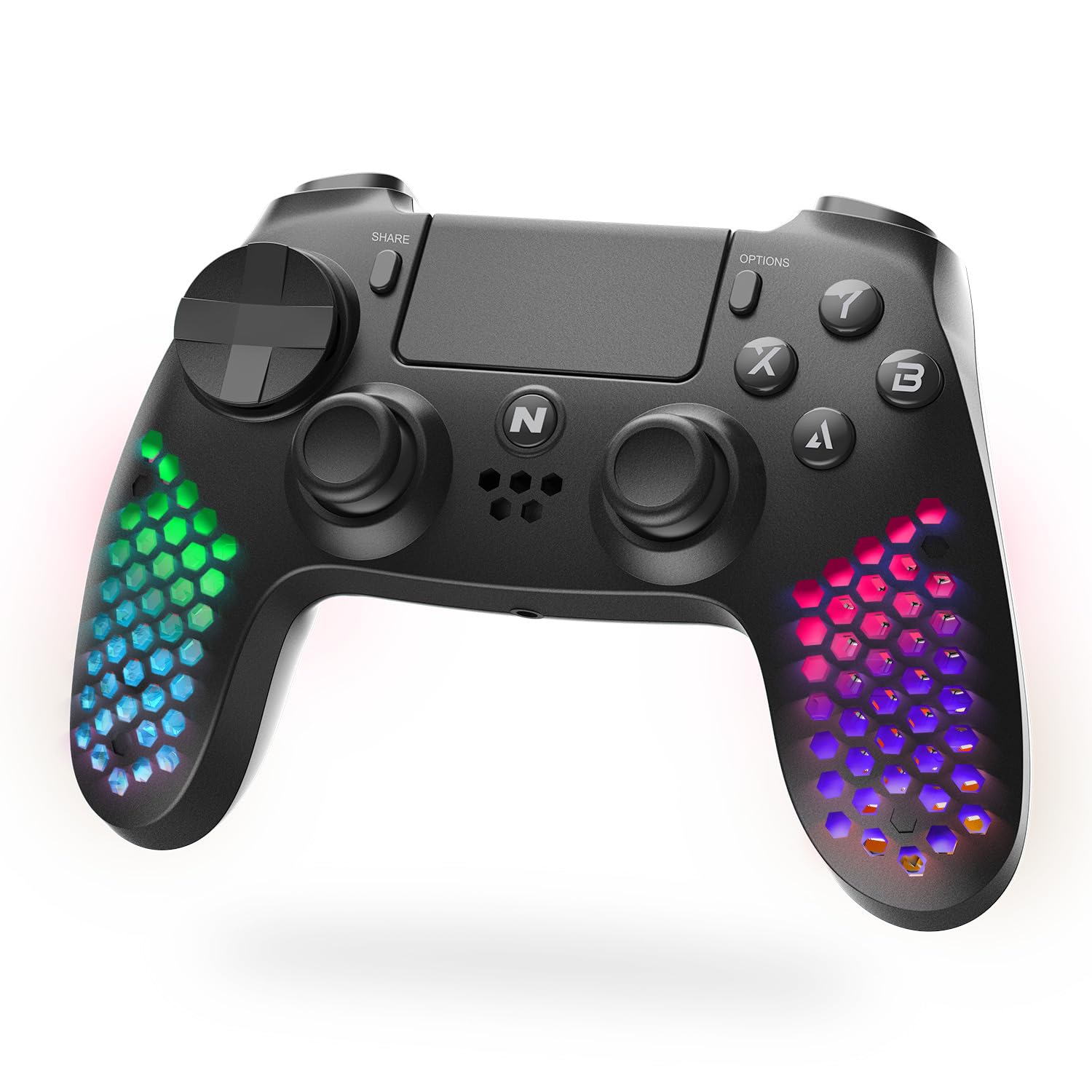Nitho Wireless Controller for PS4, PC, PS5 (with PS4 Games Only), Windows, Android & iOS, Gaming Gamepad Joystick with RGB LED Lights, Vibration, 6-Axis Motion Sensor, Touchpad, Built-in Speaker