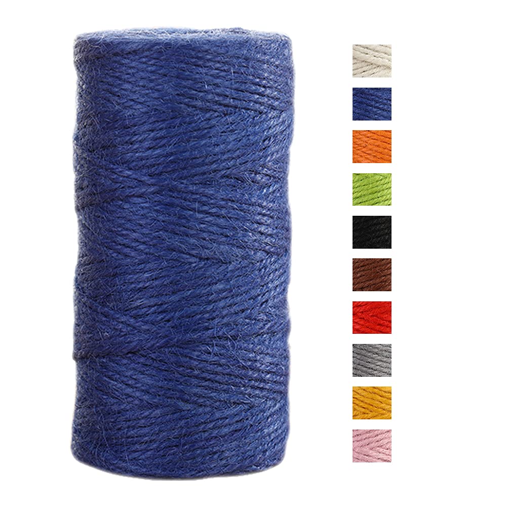 JeogYong Jute Twine String 2mm x 100m Natural Coloured Jute String 3-ply Garden Twine Kitchen Cord Thick Jute Rope for Decoration Floristry, DIY Arts & Crafts, Bundling, Wrapping Gifts (Blue)