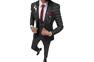 FSERJF Men's Suit Slim Fit 3 Piece Plaid Suits for Men Checked Tuxedo Suit Men Formal Plaid Blazer Vest Pants Set