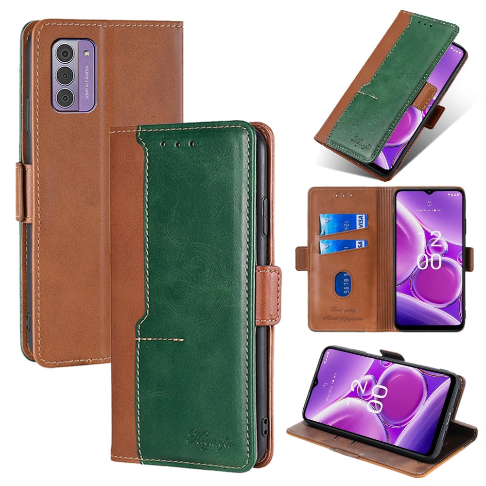 BELLA BEAR Nokia G42 5G Phone Case, Wallet Case, Bracket Function Case, Magnetic Flip Case, Nokia G42 5G Case(Green+Brown)