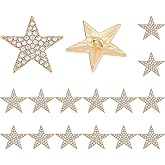 SUPERFINDINGS 16Pcs Star Rhinestone Buttons Light Gold Embellishments Craft 1-Hole Bling Decorative Button Crystal Diamond Accessory DIY Decoration Buttons for Bags Decoration Clothing, Hole:2mm
