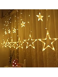 Twinkle Star 138 LED Star Moon Curtain String Lights, Window Curtain Lights with 8 Flashing Modes Decoration for Wedding, Party, Home, Patio Lawn