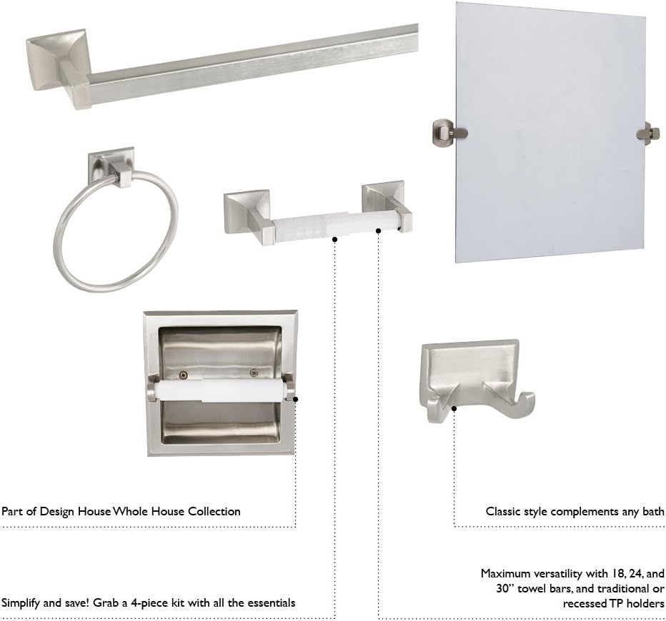 Design House 539163 Millbridge Wall-Mounted Towel Ring for Bathroom, One Size, Satin Nickel - - 
