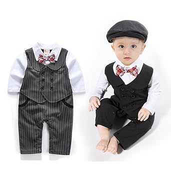 G-Kids Baby Jungen Strampler Smoking Gentleman Anzug Langarm Outfits Herbst-Frühling Kleidung Jumpsuit Spielanzug Fliege Tauf