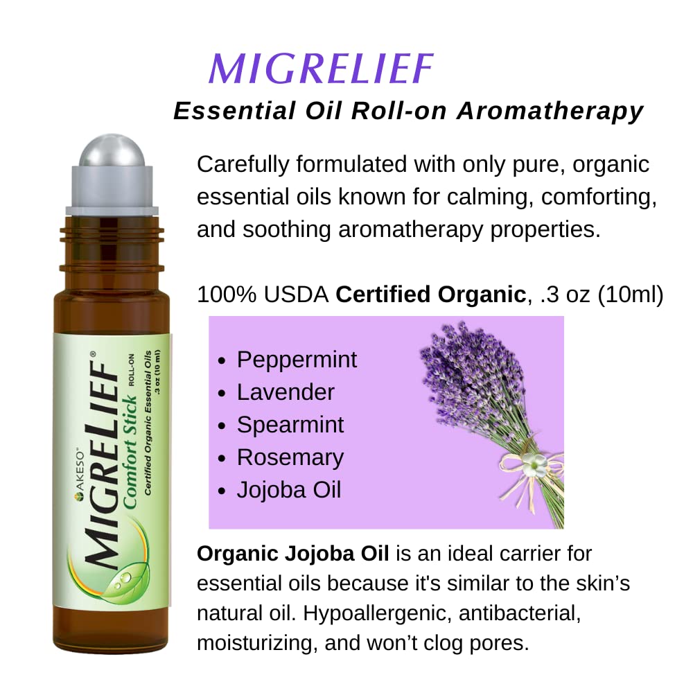 MigreLief Comfort Stick, Migraine and Headache Essential Oil Roll-On - Peppermint Lavender - 10ml