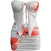 SOLY HUX Women's Summer 2 Piece Mini Skirt Sets Floral Strapless Tube Tops and Bodycon Skirt Vacation Outfits