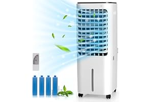 DORTALA Evaporative Air Cooler, 4-in-1 Portable Swamp Cooler with Fan, Humidifier & Anion, 4 Wind Modes, 3 Speeds, Timer, 12L
