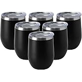 HASLE OUTFITTERS 12oz Wine Tumbler with Lid Stemless Wine Glasses Double Wall Vacuum Travel Mugs stainless steel Coffee Cup for Cold & Hot Drinks Wine Coffee Cocktails Beer 6 Pack Black