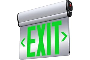 SASELUX Led Edge-Lit Exit Sign ,Brushed Aluminum Housing Double-Sided Mirrored Rotating Acrylic Panel,Hardwired Emergency Exit Signs with Battery Backup, 120V-347VAC,Green Led Emergency Exit Light for Business , UL Listed,Top/Side/Wall Mount(1 Pack)