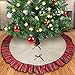 kingleder Natural Burlap Christmas Tree Skirt,48 Inch Large Double Layers Linen Burlap Xmas Tree Mat with Red Black Plaid Ruffle Edge for Christmas Holiday Decoration 2020 Gift Giving