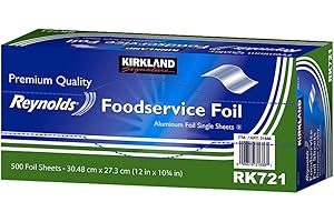 READY SET GOURMET Kirkland Signature Aluminum Foil Single Sheets - Food Service foil sheets - Pre-Cut Pop-Up Aluminum Foil Sheets Country of Origin United States - 1 Pack (500 Sheets. 30.48 cm x 27.3 cm Each)