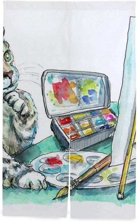 Amazon Saiaos 間仕切り のれん 猫思考アーティストイーゼルペイント水彩画イラスト リビング階段や玄間 ロング暖簾 キッチン 窓 リビング おしゃれ かわいい インテリア 目隠しドアカーテン のれん オンライン通販