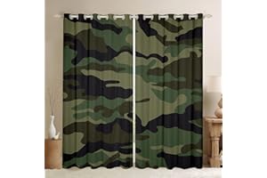 Feelyou Camouflage Curtains Bedroom Living Room Kids Camo Blackout Curtains Camouflage Print Darkening Dreapes Decor Military Style Green Window Treatments (2 Panels, 42 x 90 Inch)