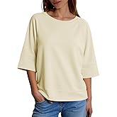 Fisoew Womens 3/4 Length Sleeve Tops Oversized Crewneck Sweatshirt Loose Fit Shirts Summer Casual Basic Boxy Tee