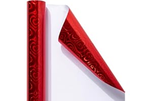 LeZakaa Red Holographic Wrapping Paper - Mini Roll - Heart Print for Christmas, Birthday, Holiday - 17.32 inches x 32.8 Feet (47.23 sq.ft.)