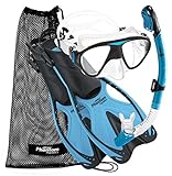 Phantom Aquatics Adult Mask Fin Snorkel Set with Mesh Bag, Aqua, Small/Medium/Size 4.5 to 8.5