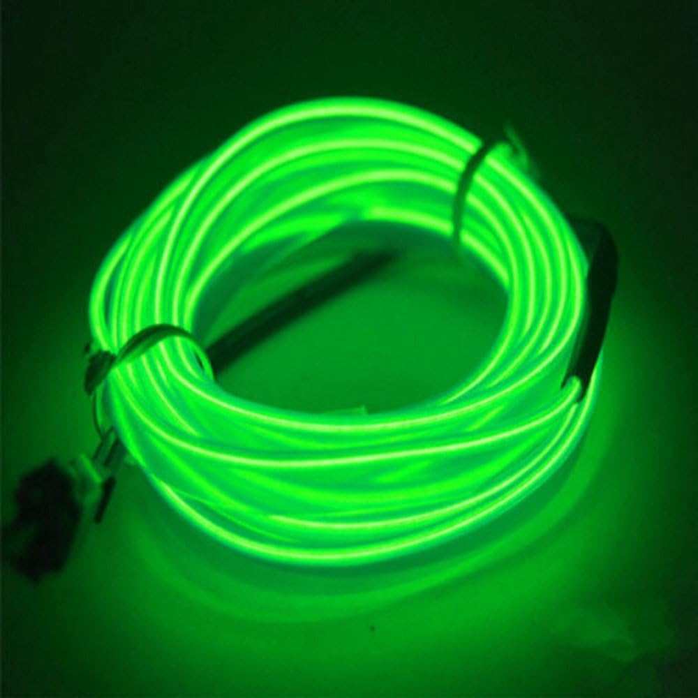 EL Wire, POSSBAY 2M Green Neon Light Glowing Bright LED Light Strips Dancing Festival Decor Light Flexible Battery Controlled EL Rope Cool Christmas X