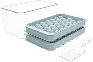 WIBIMEN Round Ice Cube Tray with Lid & Bin Ice Ball Maker Mold for Freezer with Container Mini Circle Ice Cube Tray Making 0.8inx66PCS Sphere Ice Chilling Cocktail Whiskey Tea Coffee
