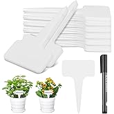 Greaner 4 Inch T-Type Plant Labels, 6x10cm White Nursery Garden Labels, Plastic Plant Tags for Outdoor Garden Waterproof, Reusable Plant Signs for Outdoor Indoor Nursery Potted with A Marker Pen