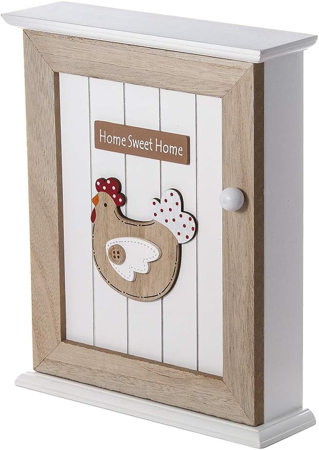 SPOTTED DOG GIFT COMPANY Key Box Wall Mounted Wooden Key Cupboard Cabinet with 6 Hooks for Hallway Decorative Chicken Themed Home Décor - Image 4