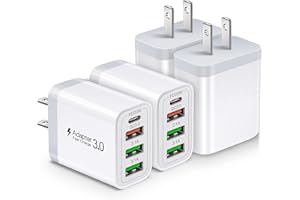 35W USB C Fast Charger, 4-Pack 4-Port PD Type C+ Quick 3.0 USB A Wall Charger Block Compatible for iPhone 12/13/14/15/16/Pro 