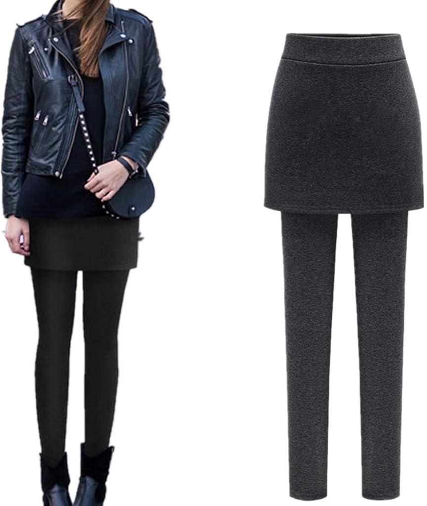 LOPILY Hose Damen Rock Leggings Gefütterte Strumpfhosen mit Minirock Thermo Winter Leggins für
