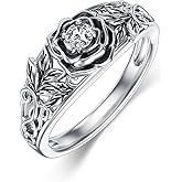 LWXIE Diamond Rose Flower Ring for Women 925 Sterling Silver Band Ring 0.1 Carat Lab Grown Diamond Jewelry Gifts for Her
