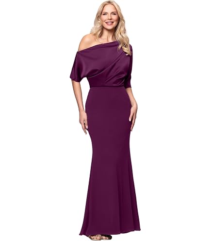 Betsy & Adam Women's Taffeta Off the Shoulder Sculpted Neckline Floor Length Dress, Mocha, 4 : Clothing, Shoes & Jewelry