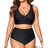 Tempt Me Plus Size Two Piece Bikini - Women High Waisted Swimsuits Bathing Suit Swimwear