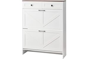 VEVOR Shoe Cabinet with 2 Flip Drawers, Farmhouse Shoes Storage Cabinet with 2 Drawers and Anti-Tipping Device, Freestanding 