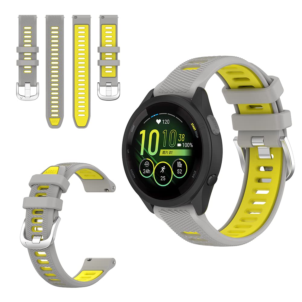 QINOUK Silicone Strap for Garmin Forerunner 265s, [Breathable] Soft Silicone Sport Replacement Strap, Two-tone Strap, Adjustable Design, for Garmin Forerunner 265s-Gray Yellow