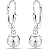 LeCalla Sterling Silver Drop Ball Earrings for Women's Lightweight Classic Leverback Round Bead Ball Drop Dangle Earrings
