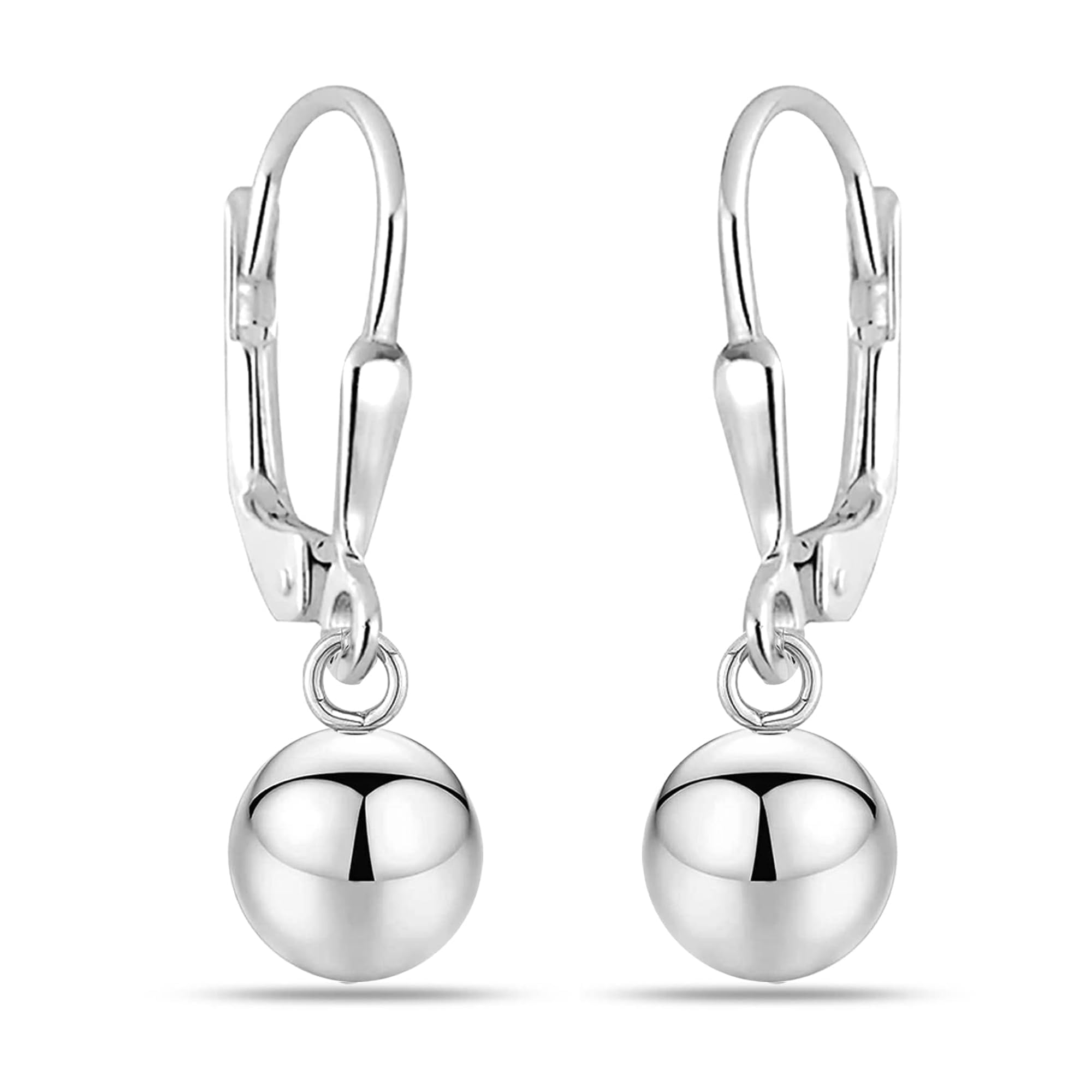 LeCalla Mothers Day Gifts Jewelry Sterling Silver Jewelry Light-Weight Dangle Ball Drop Leverback Earrings for Women 8MM