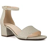 LONDON FOG Women's Nikki Low Two Piece Block Heel Dress Shoe Ladies Ankle Strap Pump Sandal