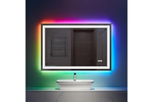 ISTRIPMF 40x24 inch LED Mirror for Bathroom,RGB LED Lighted Bathroom Vanity Mirror with Lights,Shatterproof,Dimmable,Anti-Fog RGB Backlit Mirror (RGB Multicolor Backlit + Front-Lighted)