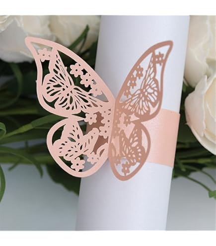 Servilleteros De Mariposa 3D – 100 Unidades, Rosa, 21,5x6 Cm, Ideal Para Bodas, Fiestas Y Decoración De Mesa