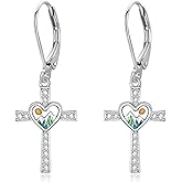 Zhi Kexin Mustard Seed Cross Dangle Drop Earrings for Women 925 Sterling Silver Mountain Cross Earring Christian Faith Jewelry Inspirational First Communion Confirmation Gifts for Her