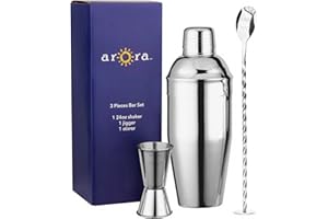 Arora 24OZ Cocktail Shaker Mixer Set, 3Pcs Bar Acccessories Including Martini Shaker, Long Handle Mixing Stirring Spoon, Cocktail Jigger for Bartending, Ideal Mixology Bartender Kit Home Bar Gift
