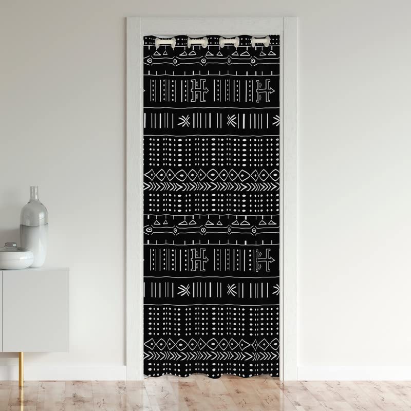 Loussiesd Boho Doorway Curtains Privacy Black Bohemian Geometric Closet Door Curtain for Bedroom 30%-50% Blackout Room Darkening Thermal Insulated Curtain Drape for Doors Windows 1 Panel 106x203cm